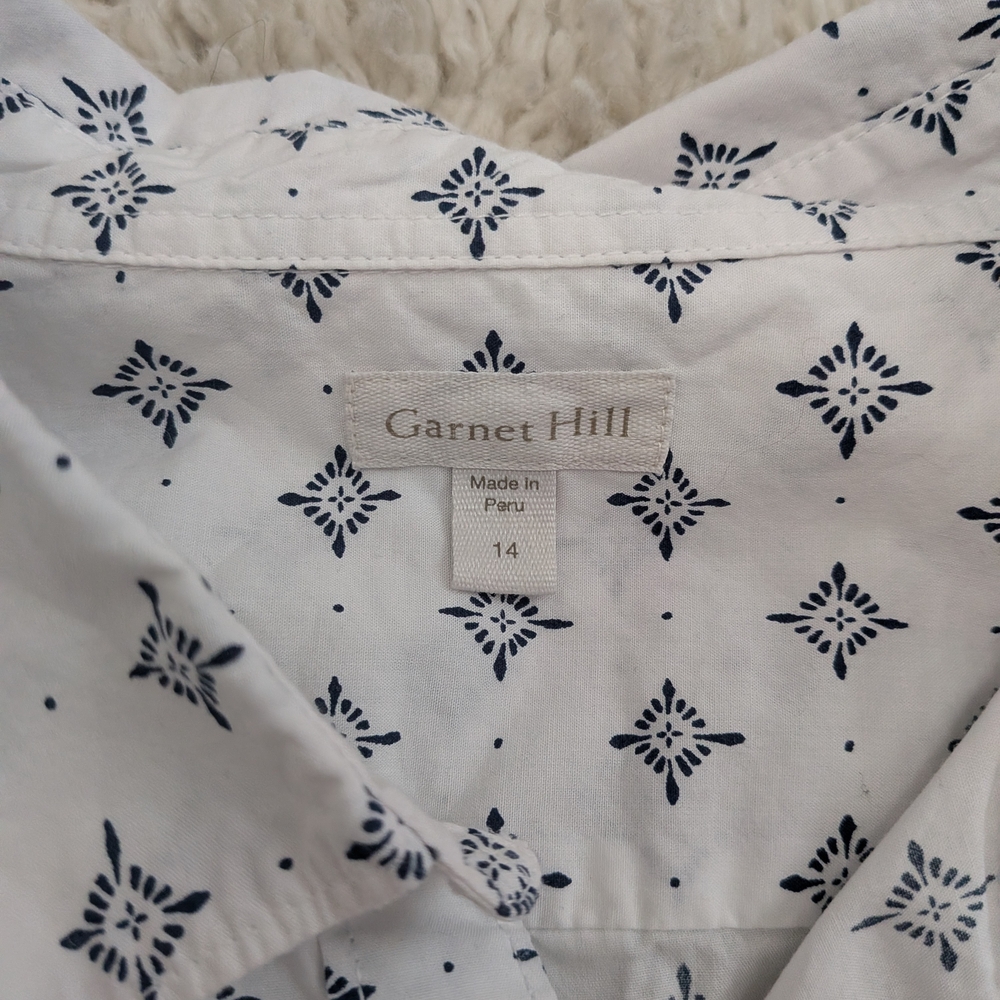 Garnet Hill Floral Diamond Organic Cotton Button Down Top - Picture 4 of 8